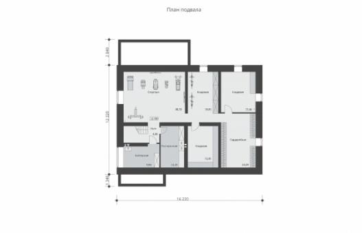 Одноэтажный дом с подвалом, террасой и вторым светом