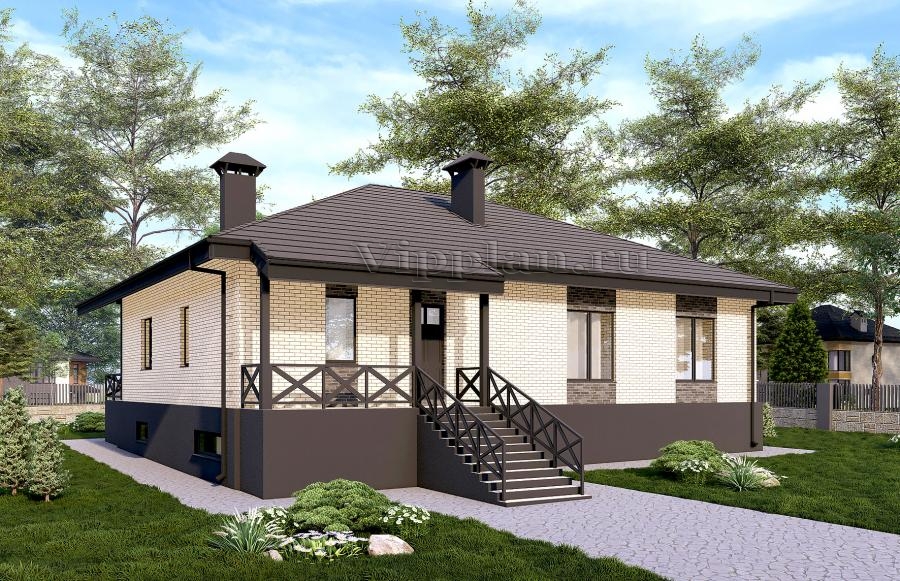 Одноэтажный дом с подвалом, террасой и вторым светом